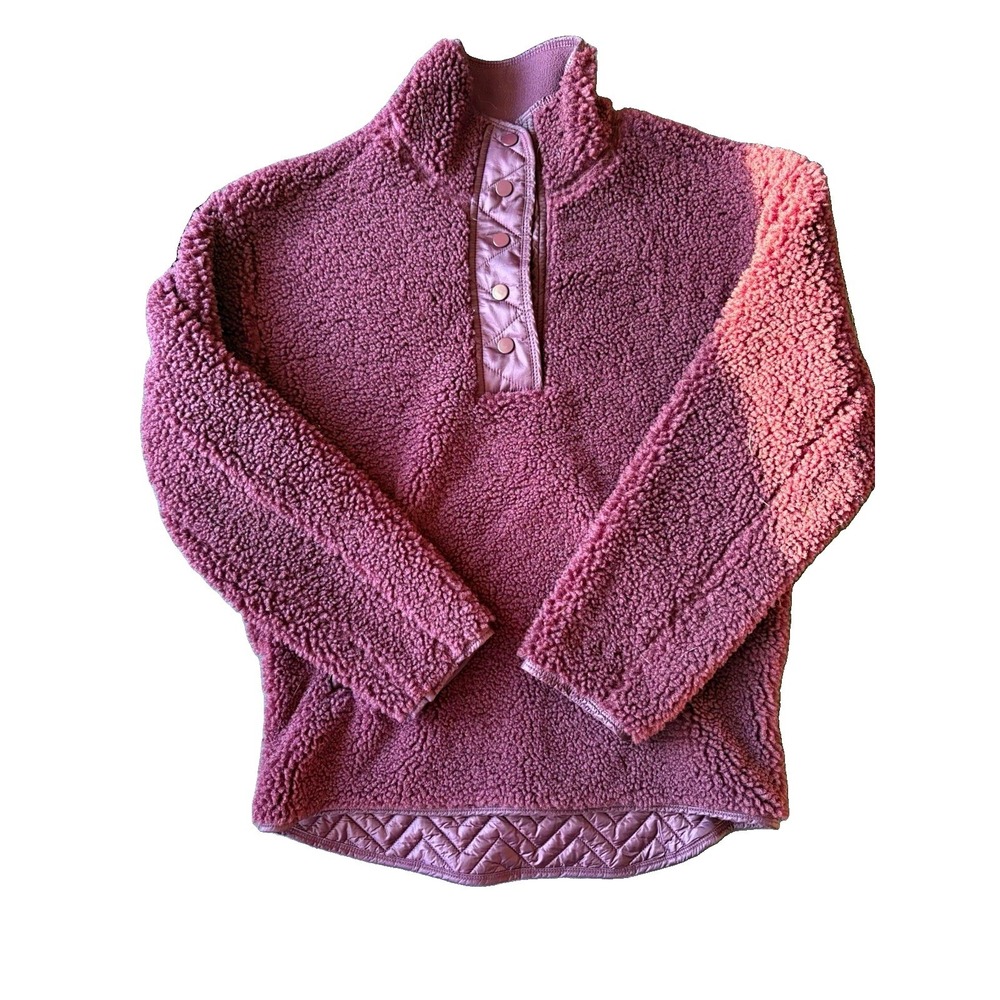Athleta Women Purple Sherpa Fleece Ombre Snap Pullover Jacket XS